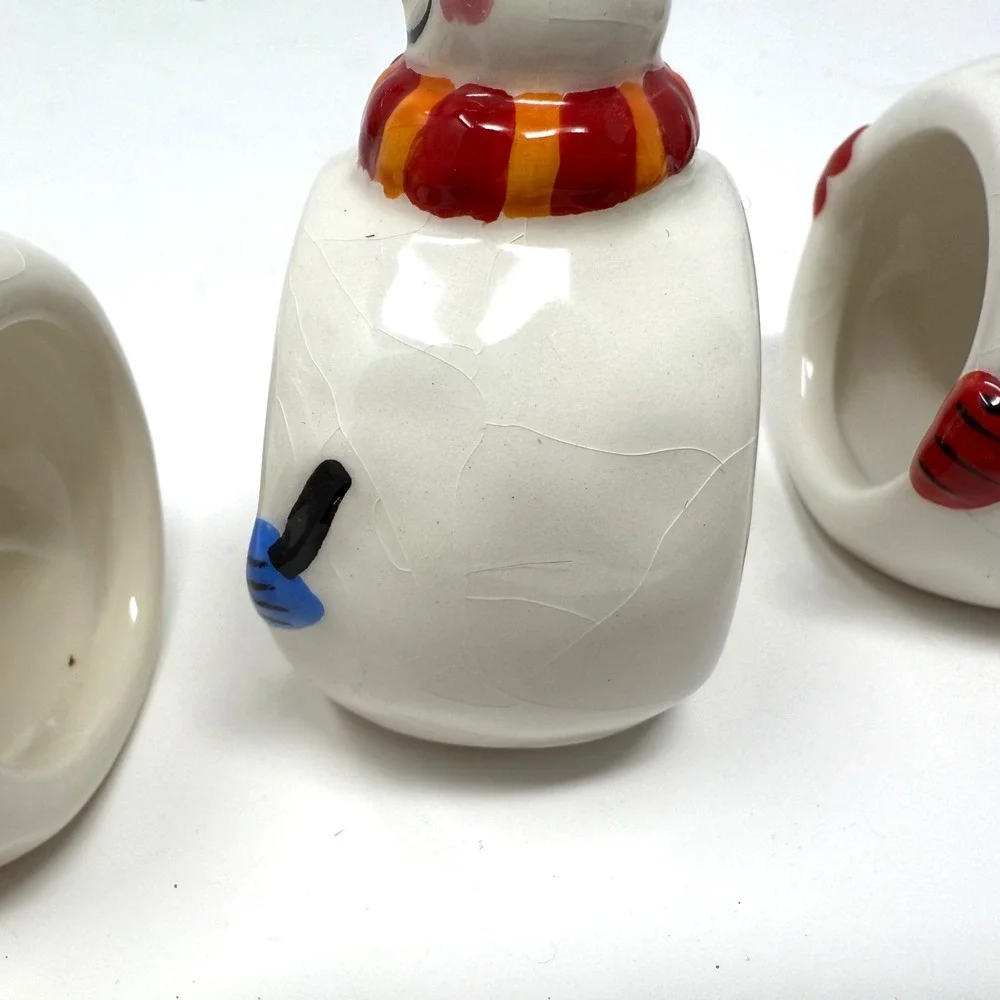 Williams Sonoma Snowman Napkin Rings Set 4‎ Holiday Christmas Ceramic